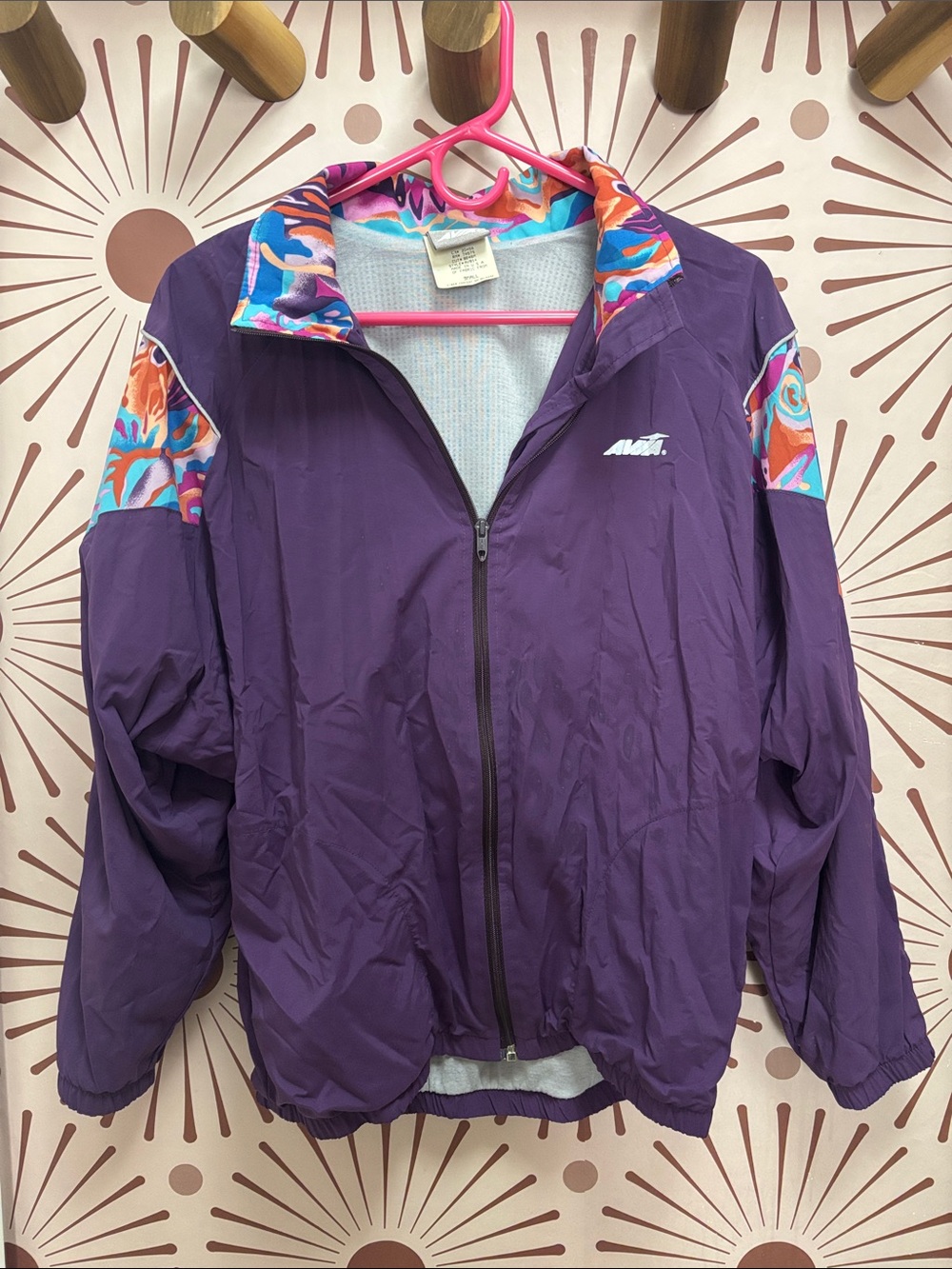 Vintage Avia Purple Windbreaker with Multicolor Sleeve & Collar Panels - S